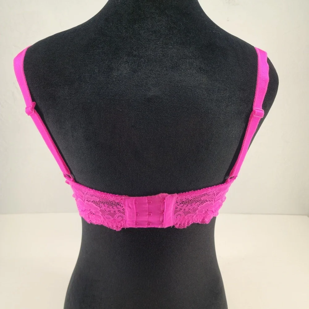 Victoria's‎ Secret Hot Pink Lace Rhinestone Dream Angels Lined Demi Bra 34DD